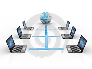 Computer Connected each other. 3d redner