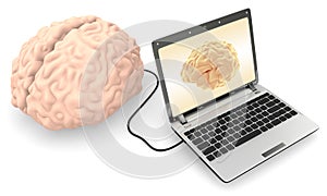Computadora conectado sobre el hombre cerebro 