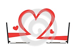 Computer connecting for love. Concept of online love or dating