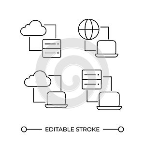 Computer connection linear icons set