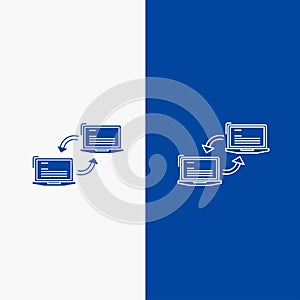 Computer, connection, link, network, sync Line and Glyph web Button in Blue color Vertical Banner for UI and UX, website or mobile