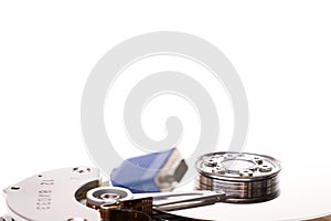 Computer connector cable reflected in a hard drive