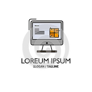 Computer, Construction, Repair, Lcd, Design Business Logo Template. Flat Color