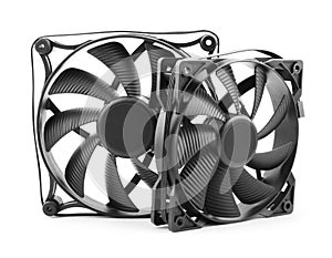 Computer cooler fan on white background