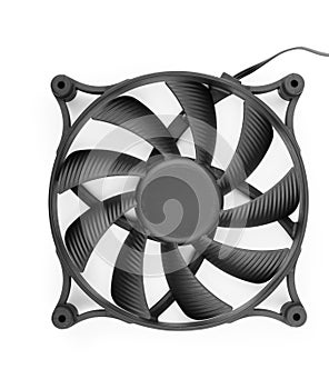 Computer cooler fan on white background