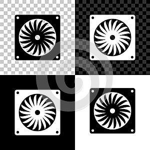 Computer cooler icon isolated on black, white and transparent background. PC hardware fan. Vector