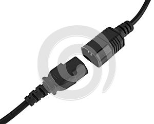 computer cord C13-C14, on a white background in an insulator