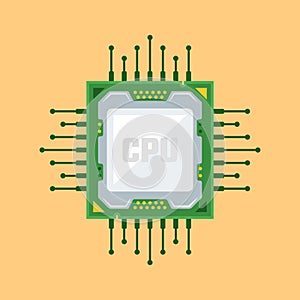 Computer CPU chip flat style vector illustration