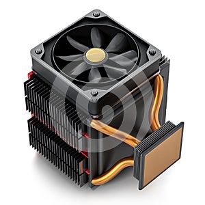 Computer CPU fan and heatsink isolated on white background. 3D illustration