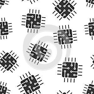 Computer cpu icon in flat style. Circuit board vector illustration on white isolated background. Motherboard chip seamless pattern