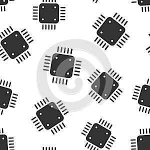 Computer cpu icon in flat style. Circuit board vector illustration on white isolated background. Motherboard chip seamless pattern