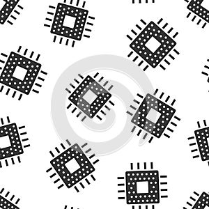 Computer cpu icon in flat style. Circuit board vector illustration on white isolated background. Motherboard chip seamless pattern