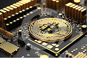 Computer CPU made up of Bitcoin , 3D illustration, Rich Trader Concept photo