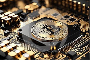 Computer CPU made up of Bitcoin , 3D illustration, Rich Trader Concept photo