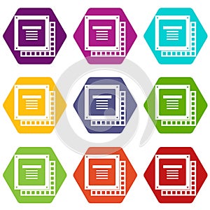 Computer CPU processor chip icon set color hexahedron