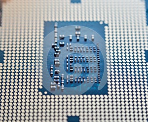 Computer CPU processor micro chip close up in details