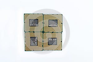 Computer cpu on white isolated background, microchip close up