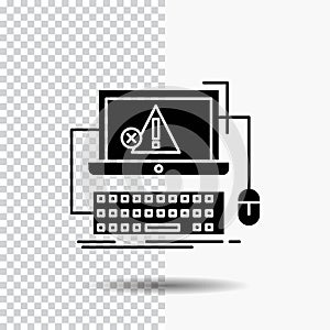 Computer, crash, error, failure, system Glyph Icon on Transparent Background. Black Icon