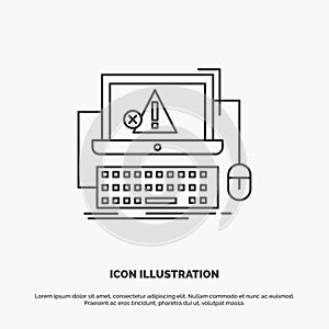 Computer, crash, error, failure, system Icon. Line vector gray symbol for UI and UX, website or mobile application
