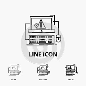 Computer, crash, error, failure, system Icon in Thin, Regular and Bold Line Style. Vector illustration