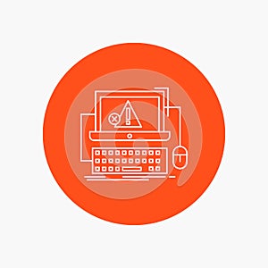 Computer, crash, error, failure, system White Line Icon in Circle background. vector icon illustration