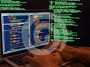 Computer crime concept, hacker breaching system