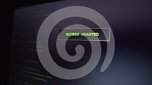 Computer criminal hacking website, successful attempt, access granted on screen