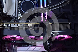 The computer is currently powered on. Internal components of the computer