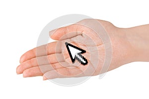 Computer cursor in hand