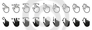 Computer Cursor, Pointer Icon Set. Hand with Finger Digital Mouse Click Line and Silhouette Sign. Website and App
