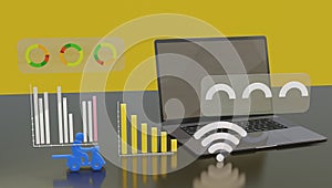 computer and dashboard for data business analysis and Data Management System with KPI