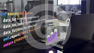 computer and dashboard for data business analysis and Data Management System with KPI