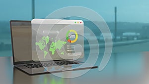 computer and dashboard for data business analysis and Data Management System with KPI and metrics