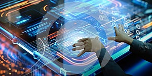 a computer and dashboard for data business analysis and Data Management System with KPI and metrics connected to