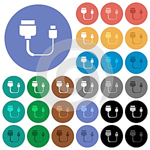 Computer data cable converter round flat multi colored icons