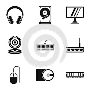 Computer data icons set, simple style