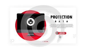 Computer data protection data. Protect personal data from hacker attacks concept. Cybercrime. Vector on isolated white background