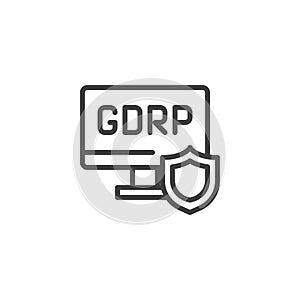 Computer data protection shield line icon