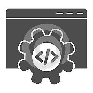 Computer data settings solid icon. Mechanical gear inside browser window. Internet technology vector design concept