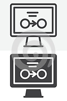 Computer data transfer line and solid vector icon set