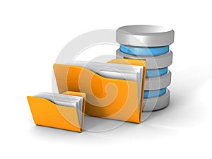 Computer Database With Yellow Office Document Folder