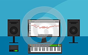 Computer with DAW Session in Home Recording Studio