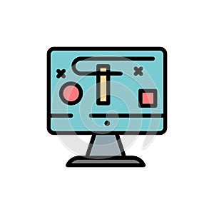 Computer, Design, Display, Graphics  Flat Color Icon. Vector icon banner Template