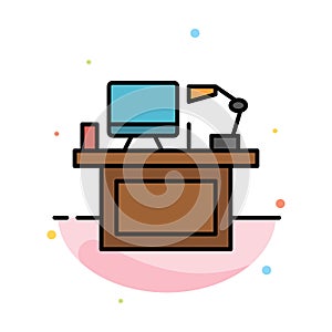Computer, Desk, Desktop, Monitor, Office, Place, Table Abstract Flat Color Icon Template