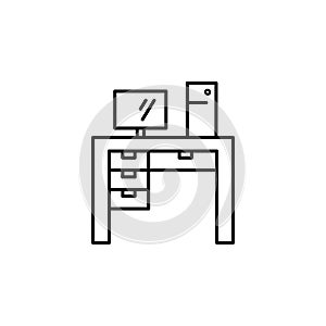 computer desk icon. Element of furniture for mobile concept and web apps. Thin line icon for website design and development, app