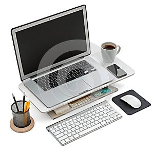 Computer Desk Set Icon Isolated on White Background