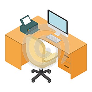 Computer desk workplace isometric 3d