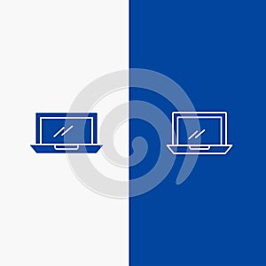 Computer, Desktop, Device, Hardware, Pc Line and Glyph Solid icon Blue banner Line and Glyph Solid icon Blue banner