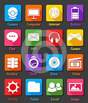 Computer Desktop Flat Design Icon Set