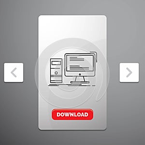 Computer, desktop, gaming, pc, personal Line Icon in Carousal Pagination Slider Design & Red Download Button